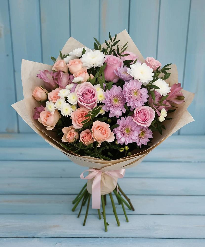Букет цветов из: Хризантемы, Розы и Альстромерии в Верхнем Любаже