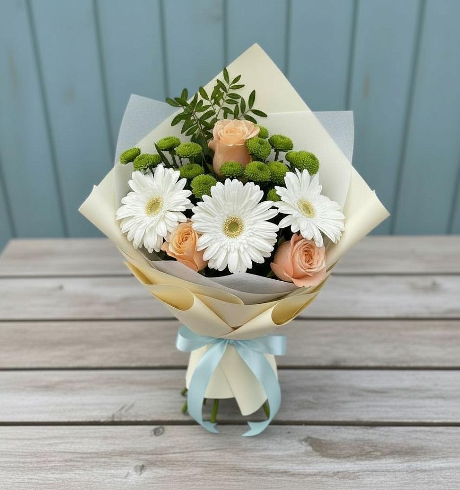 Букет цветов из: Герберы, Розы и Хризантемы в Верхнем Любаже