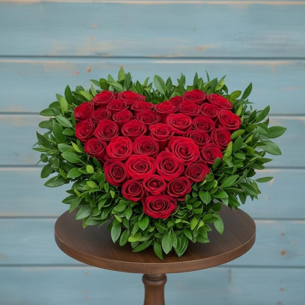 Цветочная композиция из Розы в виде сердца в Верхнем Любаже