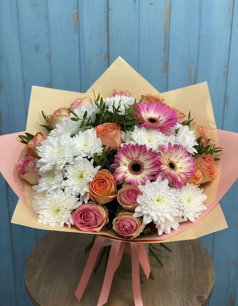 Букет цветов из: Розы, Герберы и Хризантемы в Верхнем Любаже