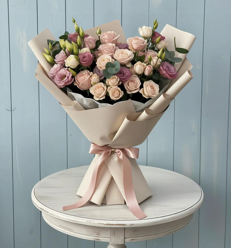 Букет цветов из: Розы и Лизиантусы в Верхнем Любаже