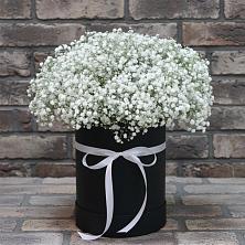 Цветочная композиция из Гипсофила в шляпной коробке в Верхнем Любаже